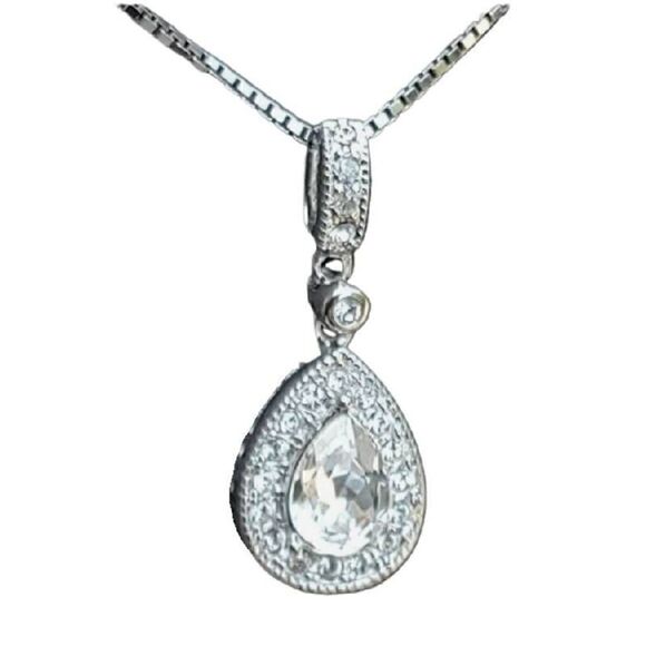 Sterling Silver Pear Clear CZ Necklace - Picture 1 of 6